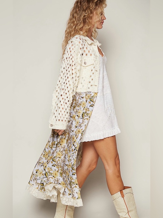 POL Jackets & Blazers - POL Cream Jean Jacket with Floral Panel